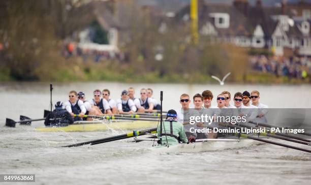 Cambridge fall behind Oxford during the 159th Boat Race on the River Thames, London.