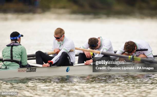 Cambridge are dejected after defeat to Oxford in the 159th Boat Race on the River Thames, London.