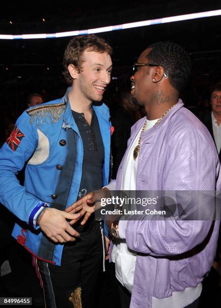 Singer Chris Martin of Coldplay and rapper Sean 'Diddy' Combs attend the 51st Annual GRAMMY Awards held at the Staples Center on February 8, 2009 in...