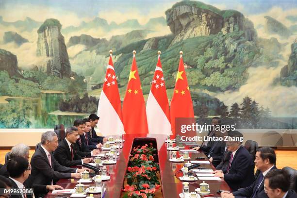 Singapore Prime Minister, Lee Hsien Loong attends a meeting with Chinese President Xi Jinping at The Great Hall Of The People on September 20, 2017...