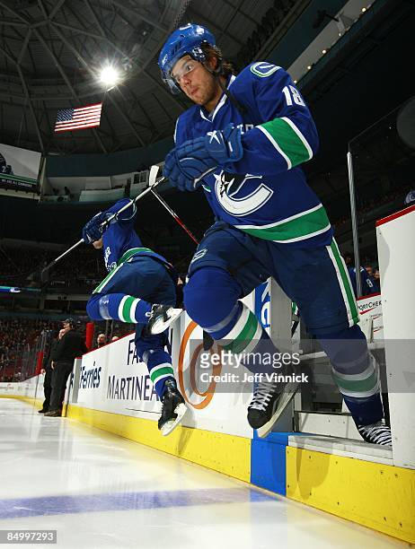 Steve Bernier of the Vancouver Canucks steps onto the ice during their game against the Carolina Hurricanes at General Motors Place on February 3,...