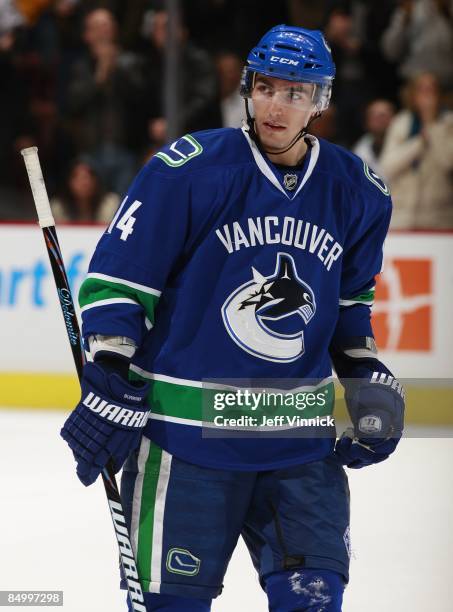 Alex Burrows of the Vancouver Canucks skates to the bench during their game against the Carolina Hurricanes at General Motors Place on February 3,...