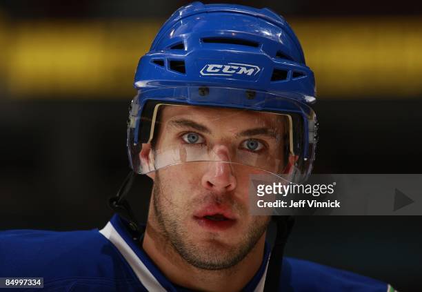 Taylor Pyatt of the Vancouver Canucks skates to the bench during their game against the Carolina Hurricanes at General Motors Place on February 3,...