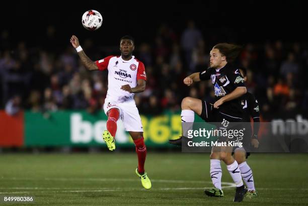Roly Bonevacia of the Wanderers controls the ball during the FFA Cup Quarterfinal match between Blacktown City and the Western Sydney Wanderers at...