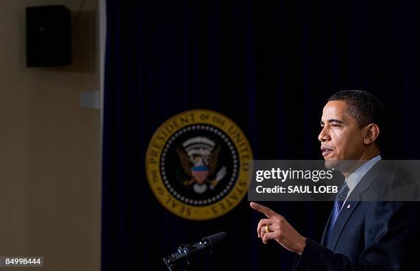 President Barack Obama speaks during the closing of the Fiscal Responsibility Summit in the Eisenhower Executive Office Building adjacent to the...