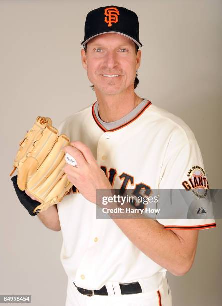 Randy Johnson of the San Francisco Giants poses during photo day at Scottsdale Stadium on February 23, 2009 in Scottsdale, Arizona.