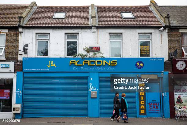 Aladdins fried chicken shop stands on Kingsley Road on September 20, 2017 in Hounslow, England. Yahya Farroukh was arrested outside Aladdins by...