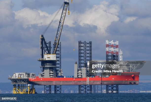 The Pacific Osprey, which has a lifting capacity of 1200 tonnes, is photographed at the Rampion Wind Farm on September 20, 2017 in Brighton, England....
