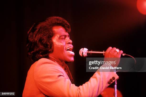 American soul singer and songwriter James Brown performs live on stage at The Venue in London in September 1979. James Brown would go on to play 5...