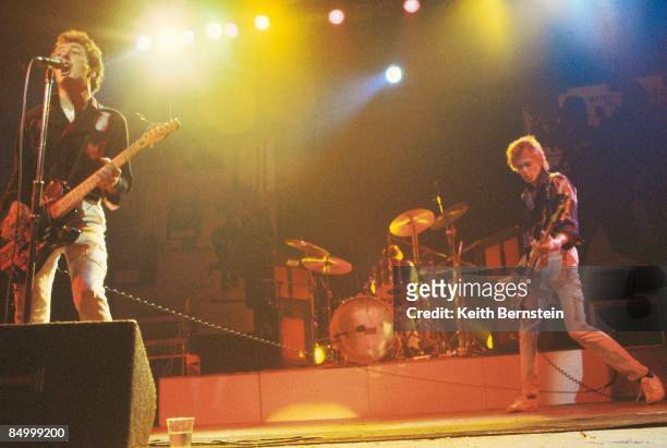 Photo of CLASH, L-R: Joe Strummer, Topper Headon, Paul Simonon performing live onstage