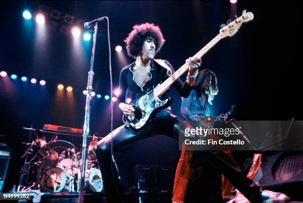 Photo of THIN LIZZY and Phil LYNOTT and Scott GORHAM, L-R: Phil Lynott , Scott Gorham performing live onstage