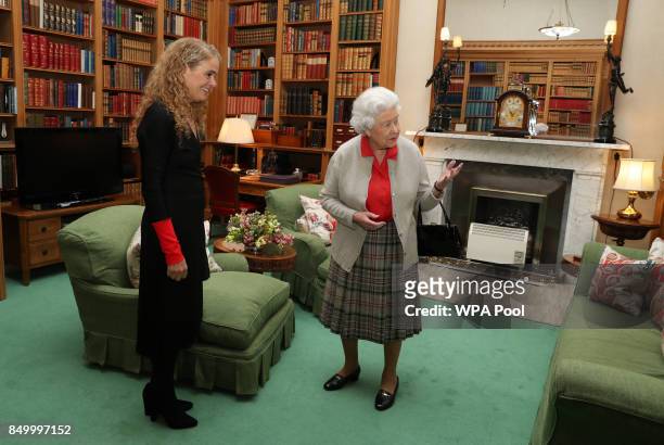 Canadian Governor General Designate Julie Payette meets Queen Elizabeth during a private audience at Balmoral Castle on September 20, 2017 in...