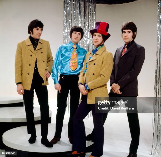 English rock group The Kinks, from left, Mick Avory, Pete Quaife, Dave Davies and Ray Davies, posed together during an appearance on the music...