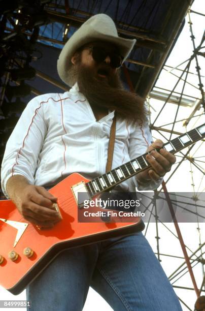 Photo of Billy GIBBONS and ZZ TOP, Billy Gibbons performing live onstage at Monsters Of Rock, stetson hat