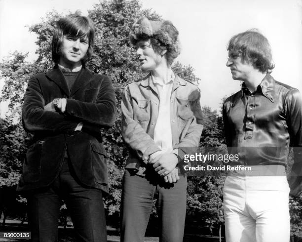 From left, Eric Clapton, Ginger Baker and Jack Bruce of British rock band Cream posed together in Green Park, London, in July 1966.