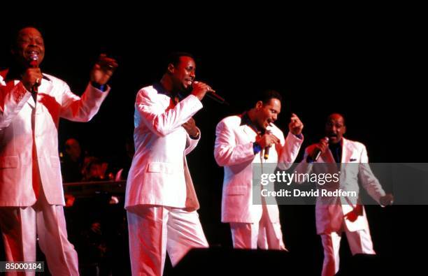 American vocal group the Four Tops, from left, Renaldo 'Obie' Benson, Theo Peoples, Ronnie McNeir and Abdul 'Duke' Fakir perform live on stage circa...