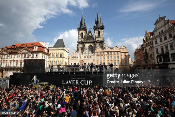 General view as fans gather in the city centre ahead of the Laver Cup on September 20, 2017 in Prague, Czech Republic. The Laver Cup consists of six...