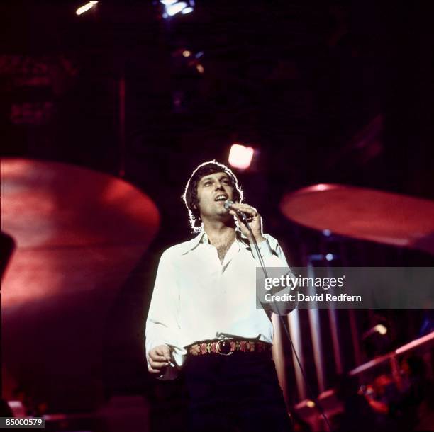 Singer Jack Jones performs live on stage at the BBC TV Theatre in London on 9th April 1972.