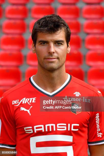 Rennes' French midfielder Yoann Gourcuff poses during the official presentation of the French L1 football Club Stade Rennais FC on September 19, 2017...