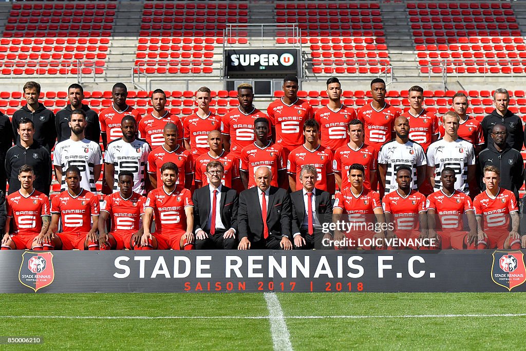 Fc Rennes's Rennes' players pose during the official presentation of the French ...