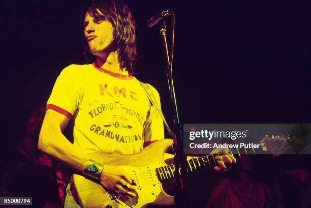 Photo of Jeff BECK; performing live onstage, playing Fender Stratocaster guitar