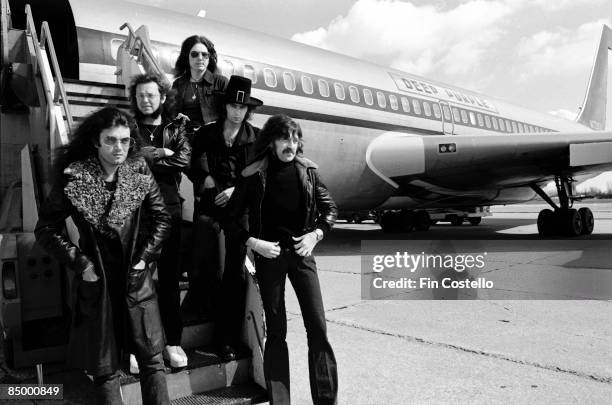 Photo of DEEP PURPLE and Glenn HUGHES and Ian PAICE and Jon LORD and Ritchie BLACKMORE and David COVERDALE; L-R: Glenn Hughes, Ian Paice, David...