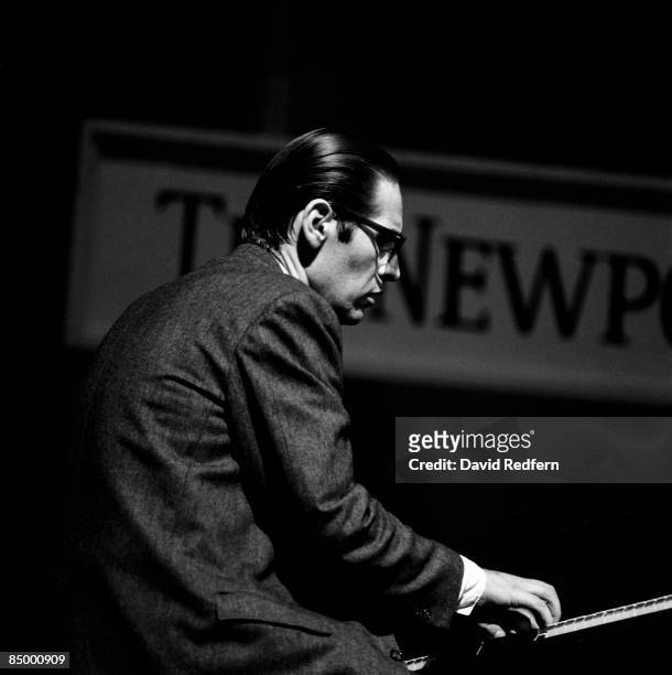 American jazz pianist Bill Evans performs live on stage with the Bill Evans Trio at the Newport Jazz Festival in Newport, Rhode Island on 2nd July...