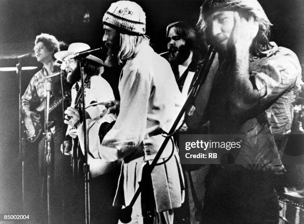 Photo of BEACH BOYS and Blondie CHAPLIN and Al JARDINE and Mike LOVE and Carl WILSON and Dennis WILSON; L-R Blondie Chaplin, Al Jardine, Mike Love,...