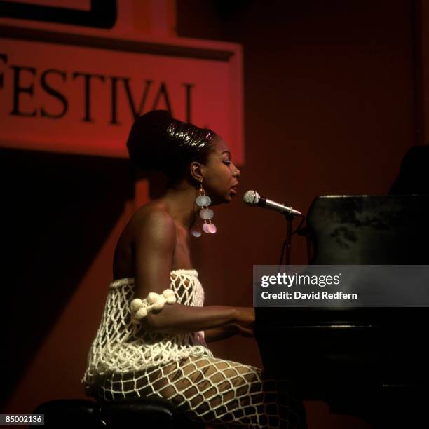 American singer, songwriter, pianist and civil rights activist Nina Simone performs live on stage at Newport Jazz Festival in Newport, Rhode Island,...