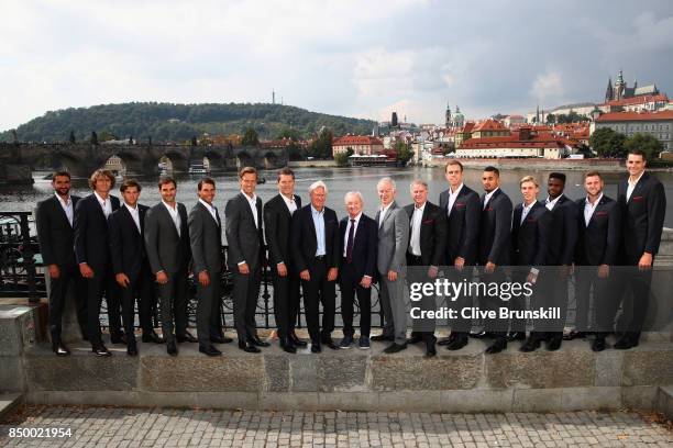 Marin Cilic, Alexander Zverev, Dominic Thiem, Roger Federer, Rafael Nadal, Thomas Berdych, Thomas Enqvist, Bjorn Bjorg of Team Europe and Patrick...