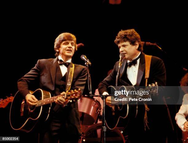 Photo of Don EVERLY and Phil EVERLY and EVERLY BROTHERS, L-R: Phil Everly and Don Everly performing live onstage at reunion concert