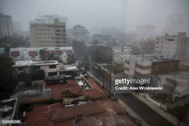 Hurricane Maria bears down on Puerto Rico on September 20, 2017 in San Juan. Thousands of people have sought refuge in shelters, and electricity and...