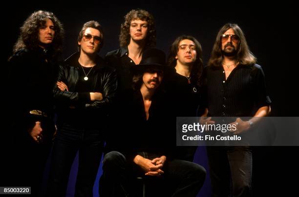 Photo of Bernie MARSDEN and David DOWLE and WHITESNAKE and Neil MURRAY and Jon LORD and Micky MOODY and David COVERDALE, L-R: David Coverdale, David...