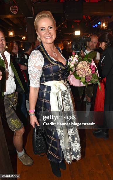 Claudia Effenberg celebrates her birthday during the Charity Lunch at 'Zur Bratwurst' during the Oktoberfest 2017 on September 20, 2017 in Munich,...