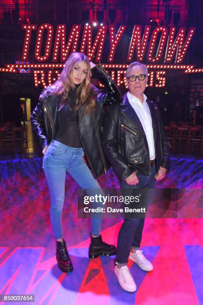 Gigi Hadid and Tommy Hilfiger attend the Tommy Hilfiger TOMMYNOW Fall 2017 Show during London Fashion Week September 2017 at The Roundhouse on...