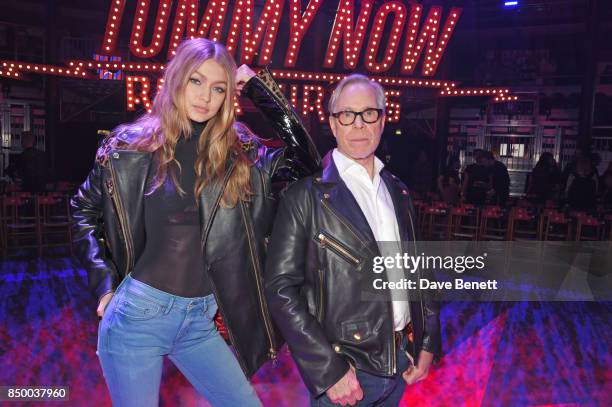 Gigi Hadid and Tommy Hilfiger attend the Tommy Hilfiger TOMMYNOW Fall 2017 Show during London Fashion Week September 2017 at The Roundhouse on...