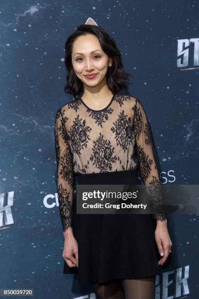 Actress Linda Park arrives for the Premiere Of CBS's "Star Trek: Discovery" at The Cinerama Dome on September 19, 2017 in Los Angeles, California.