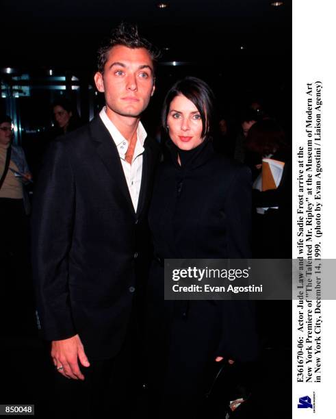 Actor Jude Law and wife Sadie Frost arrive at the New York Premiere of "The Talented Mr. Ripley" at the Museum of Modern Art in New York City,...