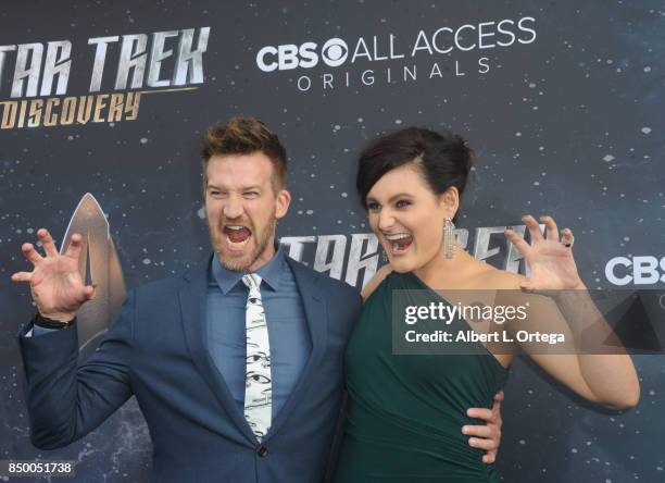 Actor Kenneth Mitchell and actress Mary Chieffo arrive for the Premiere Of CBS's "Star Trek: Discovery" held at The Cinerama Dome on September 19,...