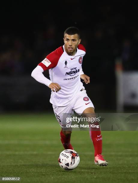 Jaushua Sotirio of the Wanderers controls the ball during the FFA Cup Quarterfinal match between Blacktown City and the Western Sydney Wanderers at...