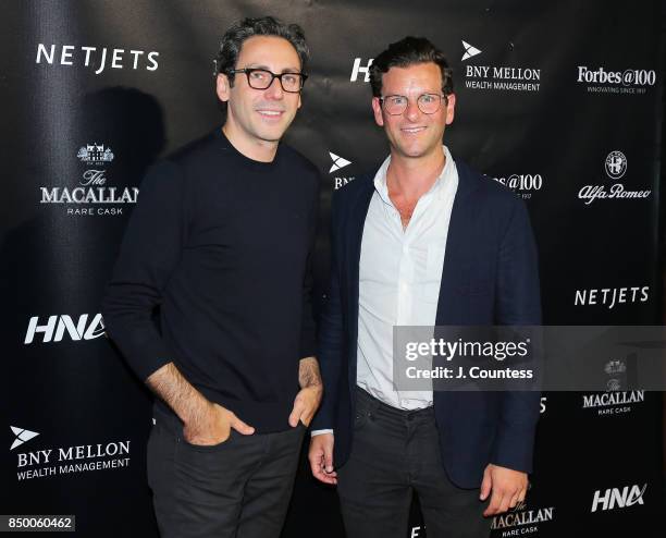 Neil Blumenthal and Dave Gilboa attend the Forbes Media Centennial Celebration at Pier 60 on September 19, 2017 in New York City.