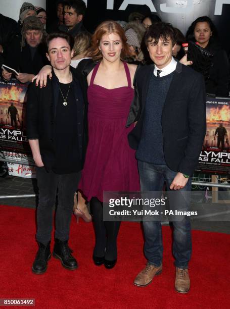 Ryan Sampson, Lydia Rose Bewley and Tom Rosenthal arriving for the European Premiere of Olympus has Fallen, at the BFI IMAX, South Bank in London.