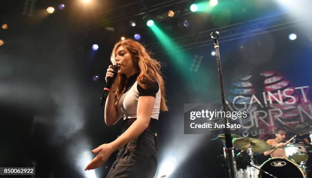 Musician Chrissy Costanza performs on stage during the Against The Current - In Our Bones concert at Tsutaya O-East on September 20, 2017 in Tokyo,...