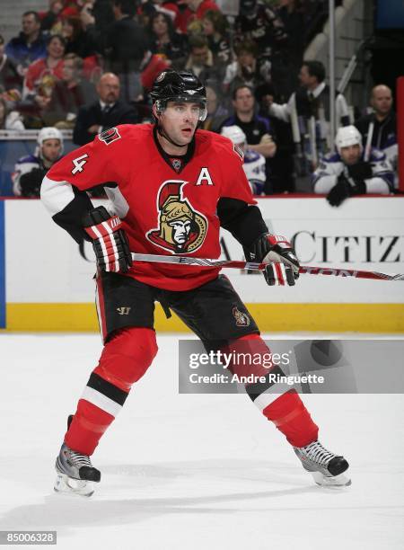 Chris Phillips of the Ottawa Senators skates against the Los Angeles Kings at Scotiabank Place on February 3, 2009 in Ottawa, Ontario, Canada.