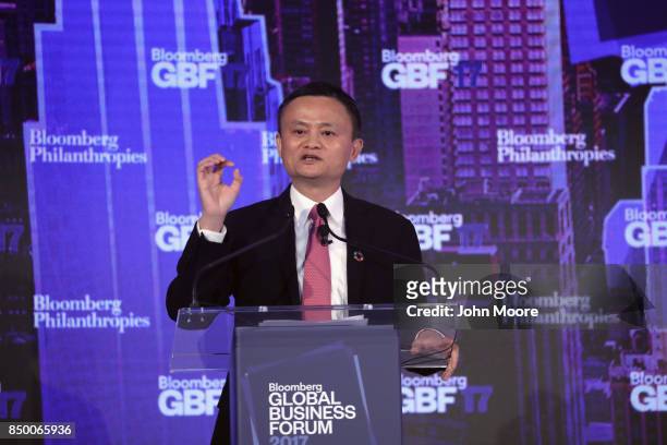 Jack Ma, executive chairman of Alibaba Group, speaks at the Bloomberg Global Business Forum on September 20, 2017 in New York City. Heads of state...
