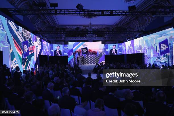 Jack Ma, executive chairman of Alibaba Group, speaks at the Bloomberg Global Business Forum on September 20, 2017 in New York City. Heads of state...