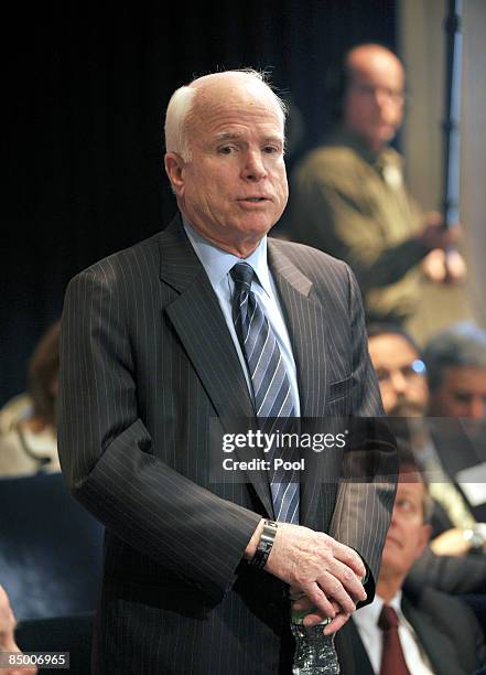 United States Senator John McCain speaks during the close of the Fiscal Responsibility Summit in the East Room at the White House February 23, 2009...