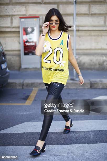 Noir Arida is seen during Milan Fashion Week Spring/Summer 2018 on September 20, 2017 in Milan, Italy.