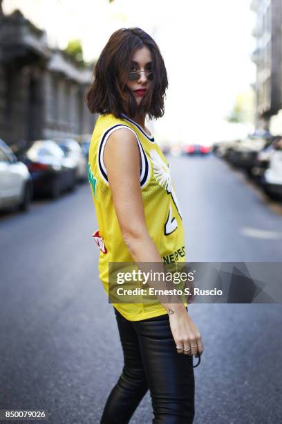 Noir Arida is seen during Milan Fashion Week Spring/Summer 2018 on September 20, 2017 in Milan, Italy.