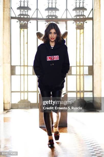 Noir Arida is seen during Milan Fashion Week Spring/Summer 2018 on September 20, 2017 in Milan, Italy.